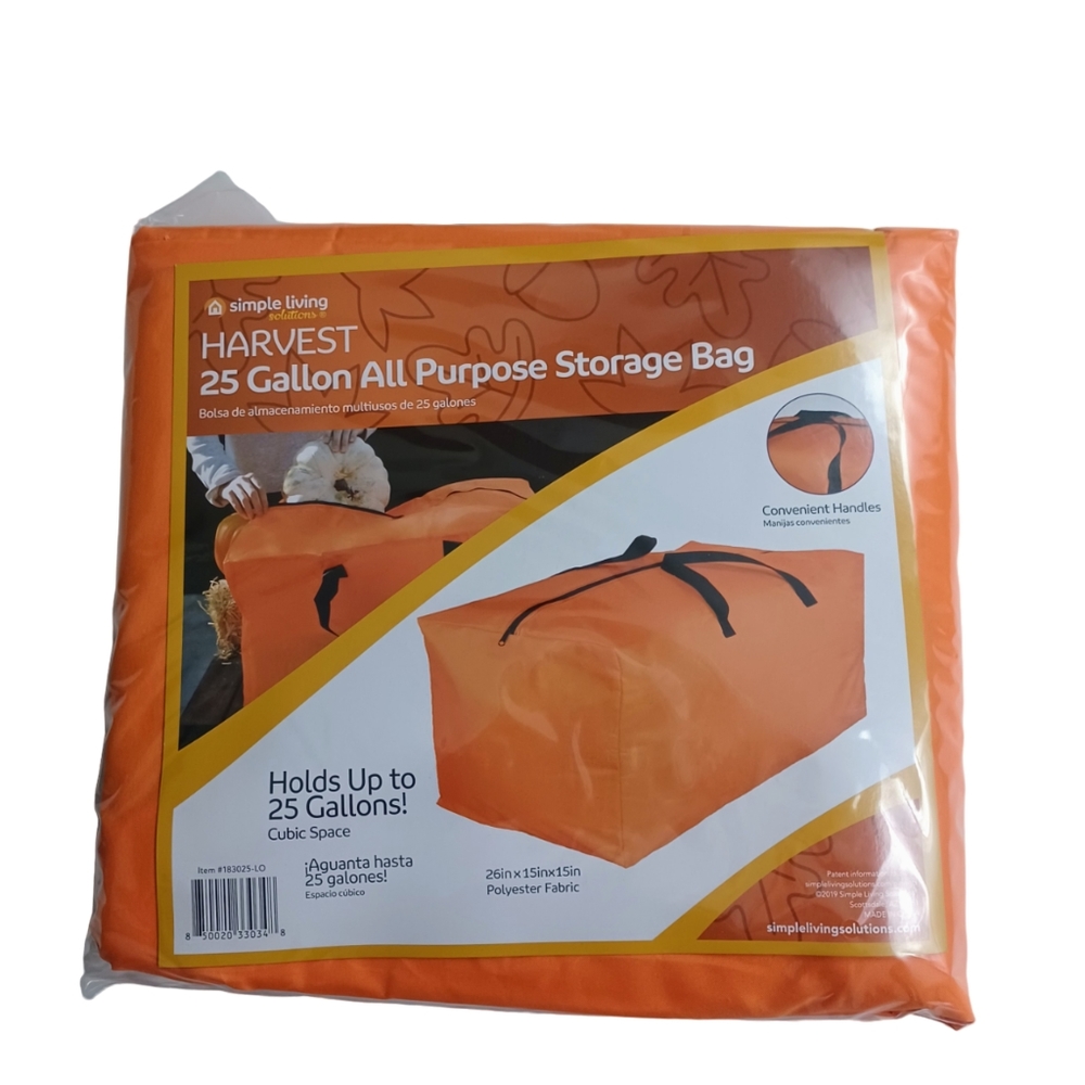 Harvest 25 Gallon All Purpose Storage Bag NEW Orange -Handles & Zipper